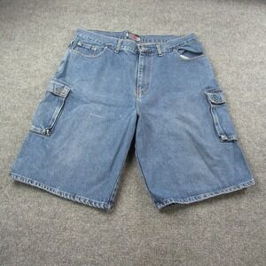 Vtg Silver Point Shorts Mens 38-40 Blue Denim Cargo Carpenter Utility‎ Baggy Y2K